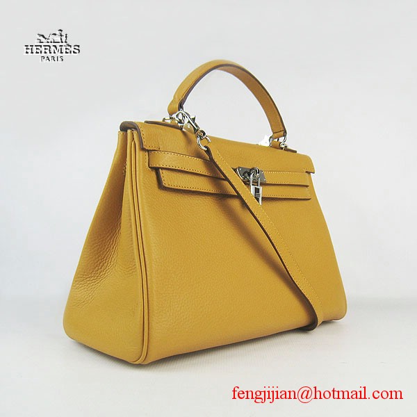 Hermes Kelly 32cm Togo Leather Bag Yellow 6108 Silver Hardware